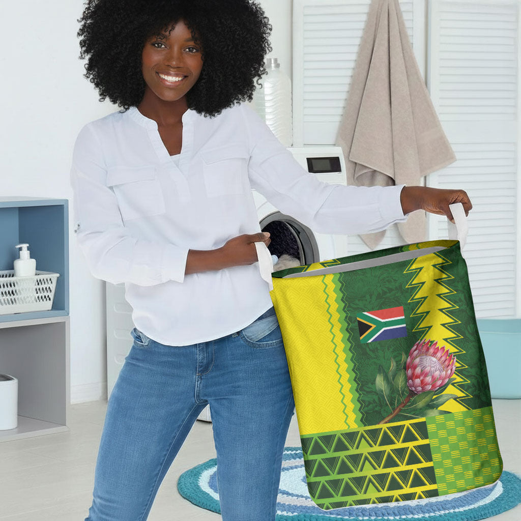 South Africa National Football Laundry Basket King Protea with African Tribal Geometric Pattern Culture Art
