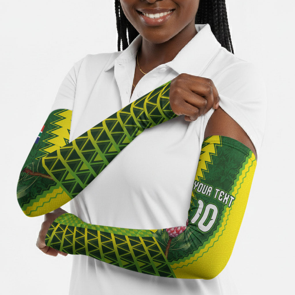 Custom South Africa National Football Arm Sleeves King Protea with African Tribal Geometric Pattern Culture Art