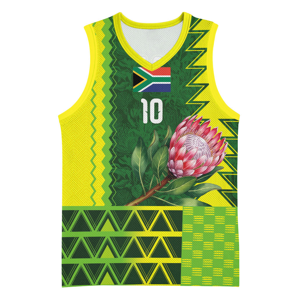 Custom South Africa National Football Basketball Jersey King Protea with African Tribal Geometric Pattern Culture Art