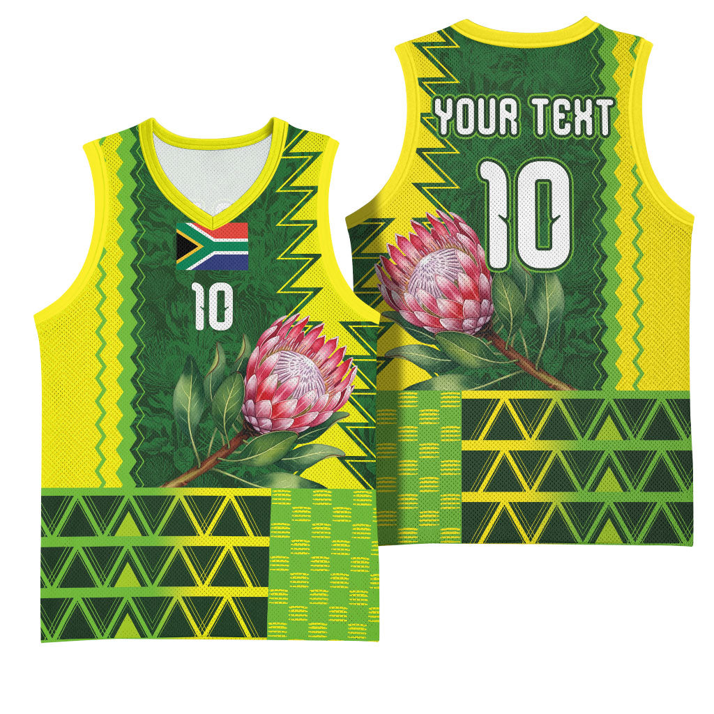 Custom South Africa National Football Basketball Jersey King Protea with African Tribal Geometric Pattern Culture Art