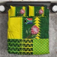 South Africa National Football Bedding Set King Protea with African Tribal Geometric Pattern Culture Art