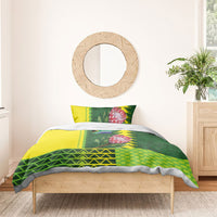 South Africa National Football Bedding Set King Protea with African Tribal Geometric Pattern Culture Art