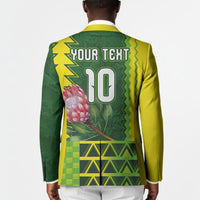 Custom South Africa National Football Blazer King Protea with African Tribal Geometric Pattern Culture Art