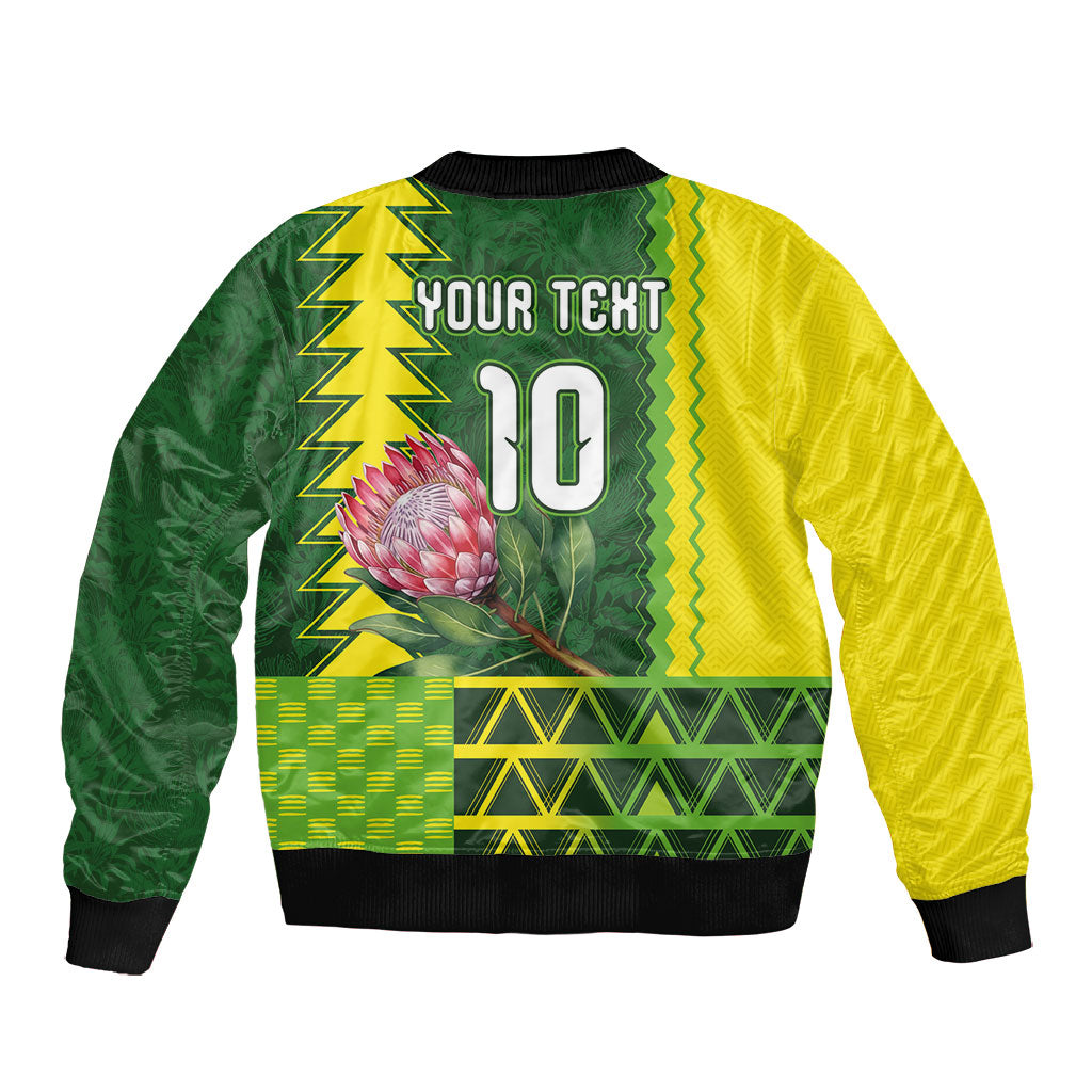 Custom South Africa National Football Bomber Jacket King Protea with African Tribal Geometric Pattern Culture Art