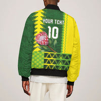 Custom South Africa National Football Bomber Jacket King Protea with African Tribal Geometric Pattern Culture Art