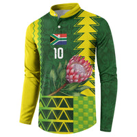 Custom South Africa National Football Button Sweatshirt King Protea with African Tribal Geometric Pattern Culture Art