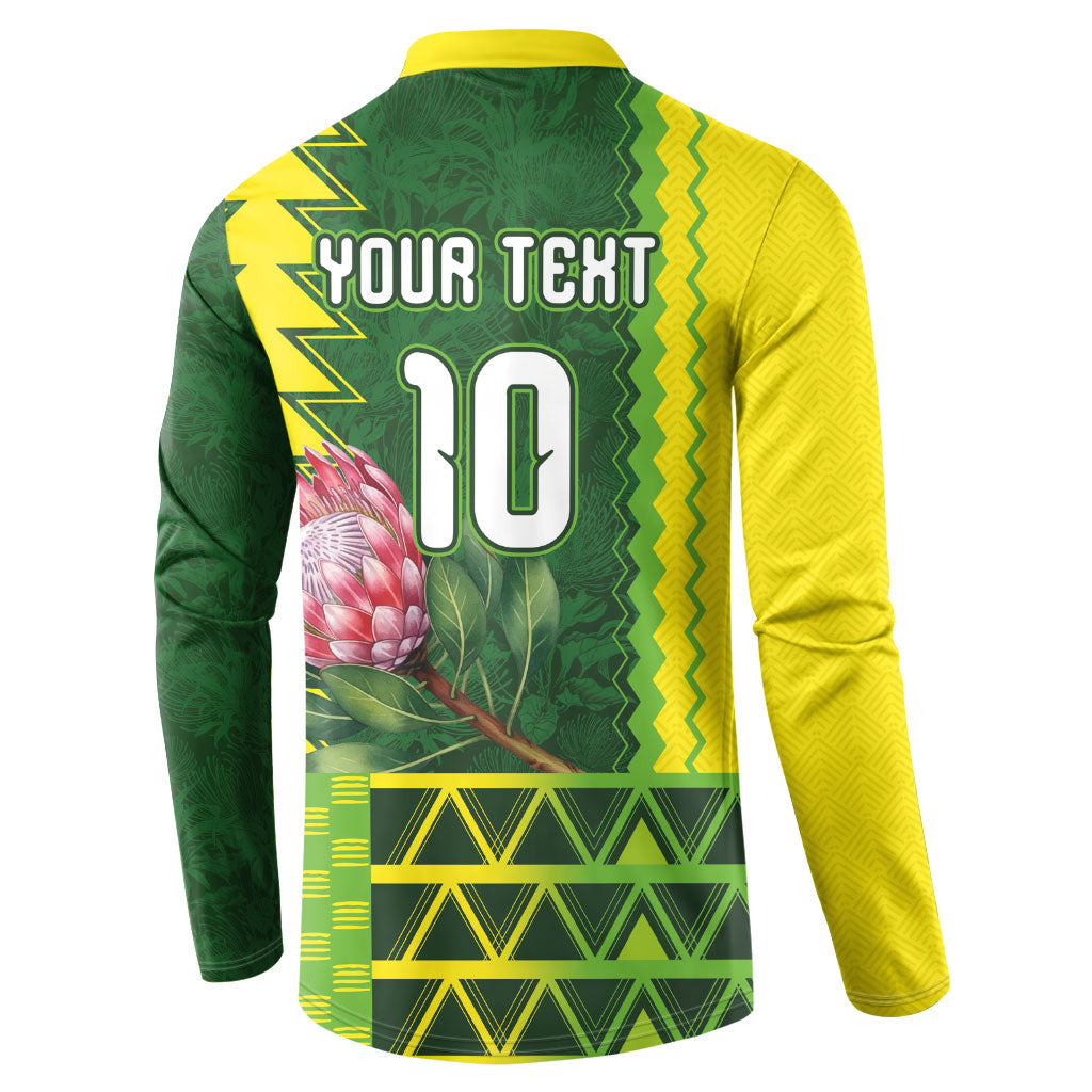 Custom South Africa National Football Button Sweatshirt King Protea with African Tribal Geometric Pattern Culture Art