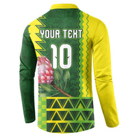 Custom South Africa National Football Button Sweatshirt King Protea with African Tribal Geometric Pattern Culture Art