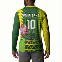 Custom South Africa National Football Button Sweatshirt King Protea with African Tribal Geometric Pattern Culture Art