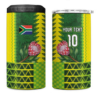 Custom South Africa National Football 4 in 1 Can Cooler Tumbler King Protea with African Tribal Geometric Pattern Culture Art