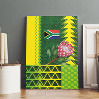 South Africa National Football Canvas Wall Art King Protea with African Tribal Geometric Pattern Culture Art