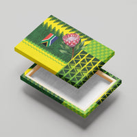 South Africa National Football Canvas Wall Art King Protea with African Tribal Geometric Pattern Culture Art