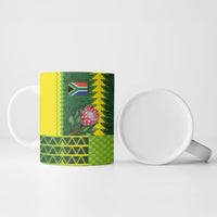 Custom South Africa National Football Ceramic Mug King Protea with African Tribal Geometric Pattern Culture Art
