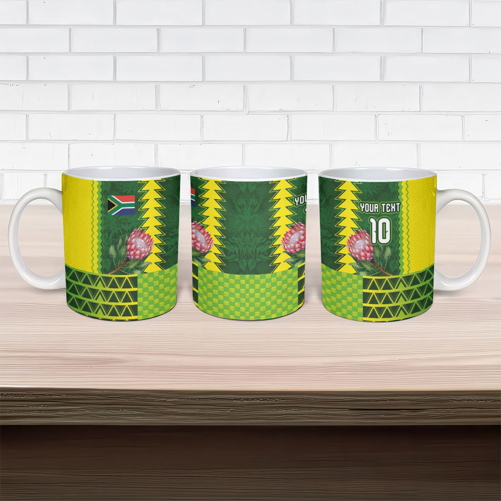 Custom South Africa National Football Ceramic Mug King Protea with African Tribal Geometric Pattern Culture Art