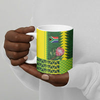Custom South Africa National Football Ceramic Mug King Protea with African Tribal Geometric Pattern Culture Art