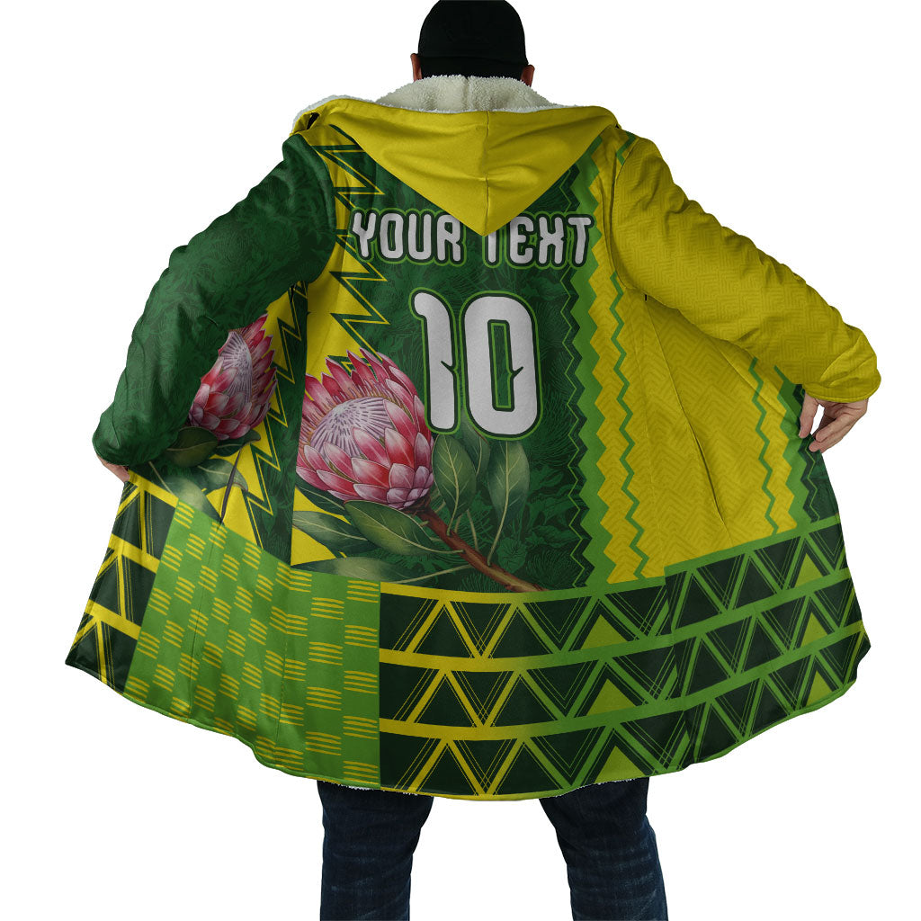 Custom South Africa National Football Cloak King Protea with African Tribal Geometric Pattern Culture Art