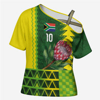 Custom South Africa National Football Cross Shoulder Shirt King Protea with African Tribal Geometric Pattern Culture Art