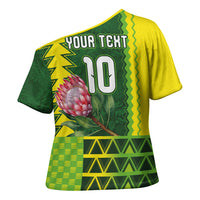 Custom South Africa National Football Cross Shoulder Shirt King Protea with African Tribal Geometric Pattern Culture Art
