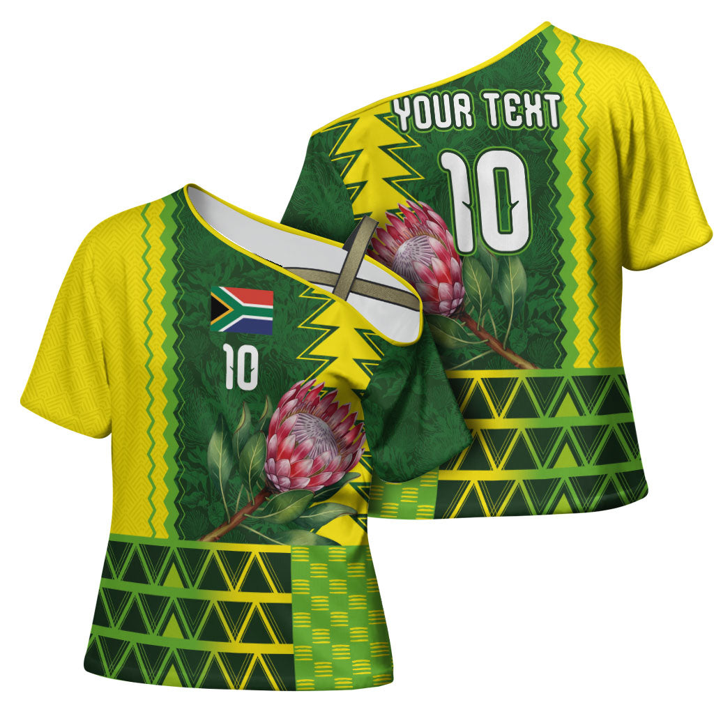 Custom South Africa National Football Cross Shoulder Shirt King Protea with African Tribal Geometric Pattern Culture Art