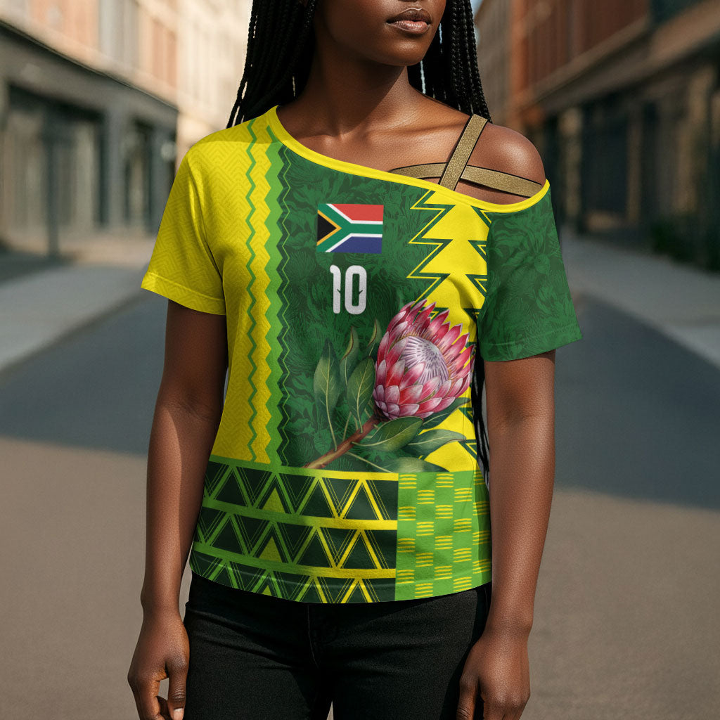 Custom South Africa National Football Cross Shoulder Shirt King Protea with African Tribal Geometric Pattern Culture Art