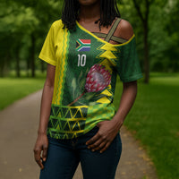 Custom South Africa National Football Cross Shoulder Shirt King Protea with African Tribal Geometric Pattern Culture Art