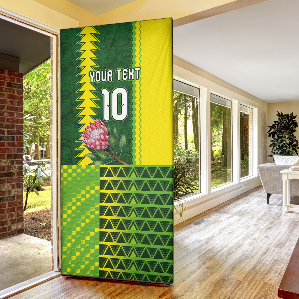 Custom South Africa National Football Door Cover King Protea with African Tribal Geometric Pattern Culture Art