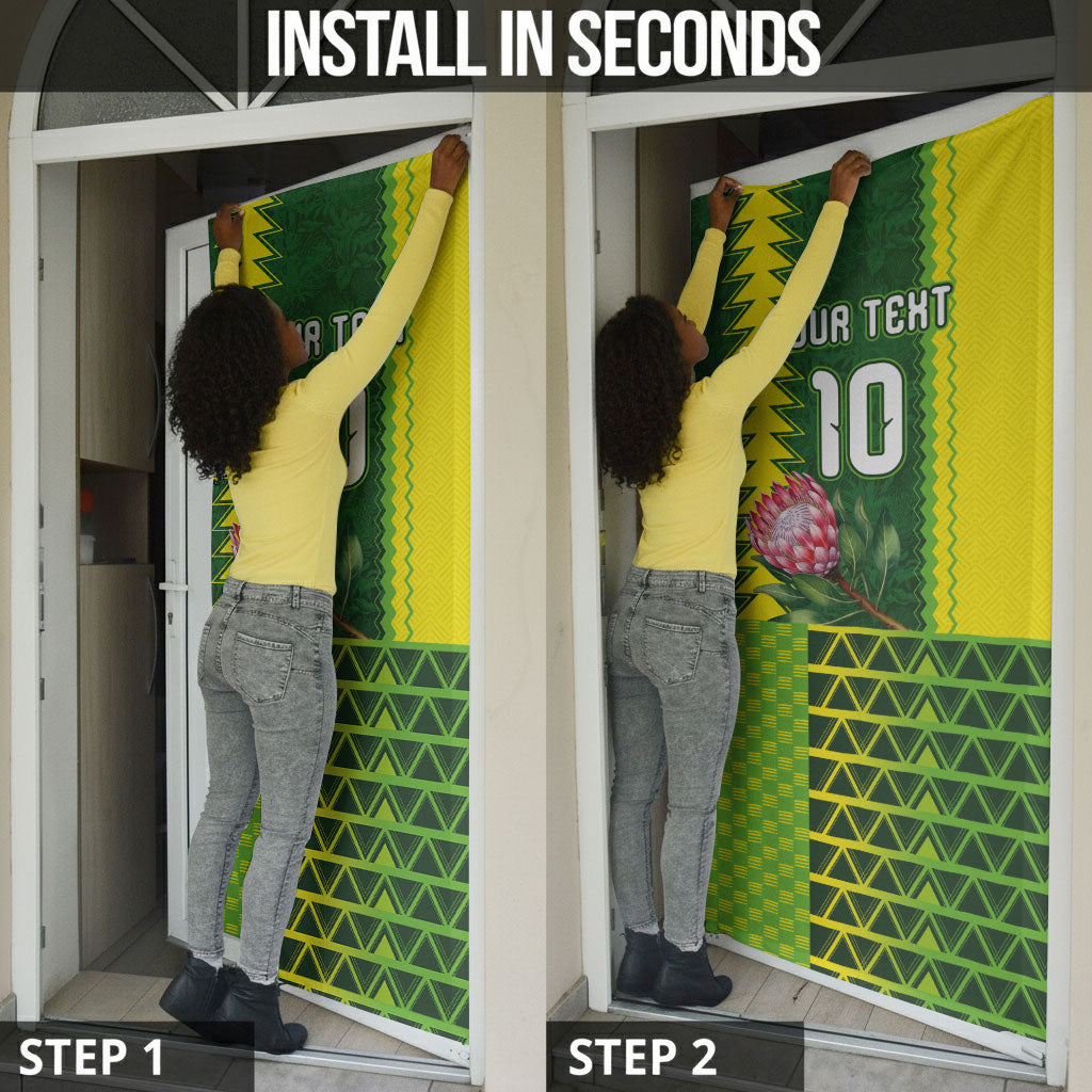 Custom South Africa National Football Door Cover King Protea with African Tribal Geometric Pattern Culture Art