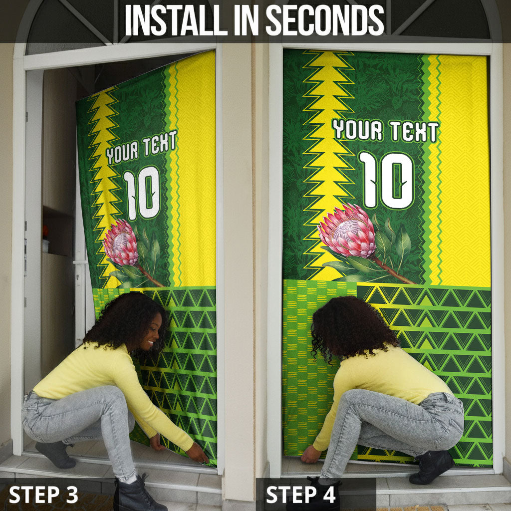 Custom South Africa National Football Door Cover King Protea with African Tribal Geometric Pattern Culture Art