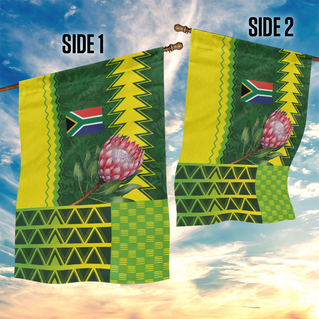South Africa National Football Garden Flag King Protea with African Tribal Geometric Pattern Culture Art