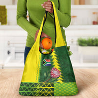 South Africa National Football Grocery Bag King Protea with African Tribal Geometric Pattern Culture Art