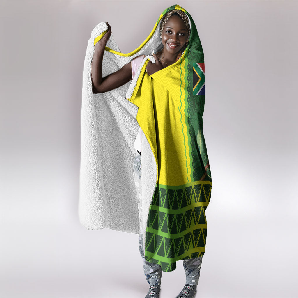 South Africa National Football Hooded Blanket King Protea with African Tribal Geometric Pattern Culture Art