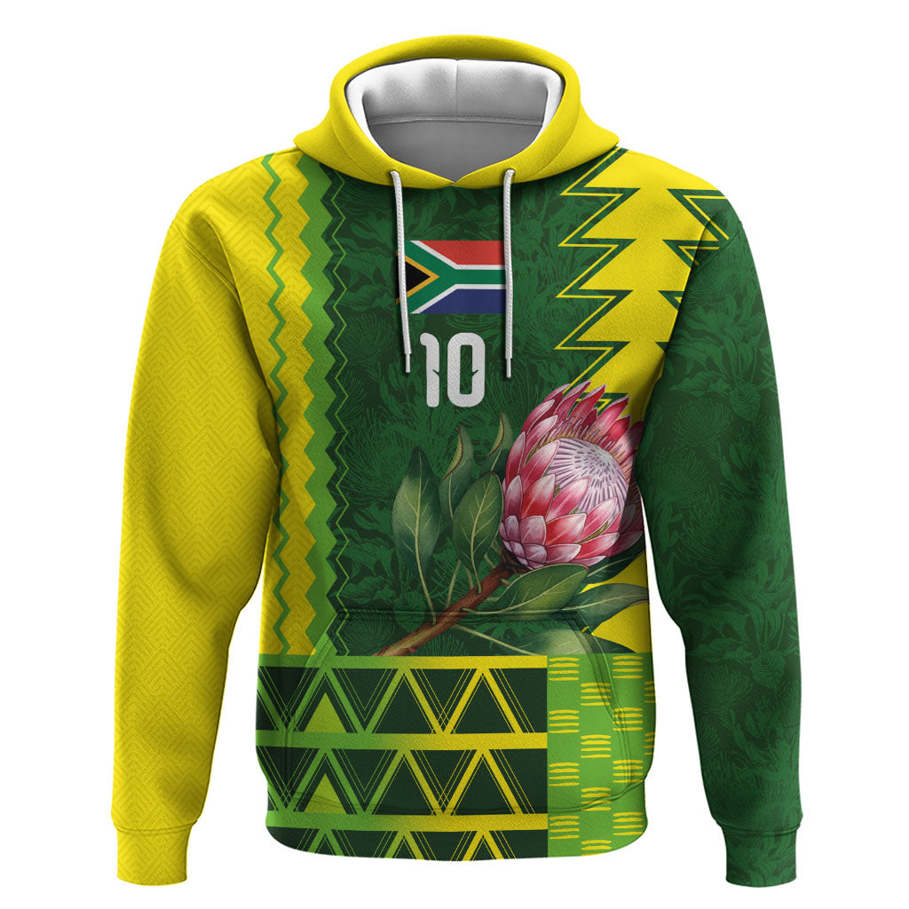 Custom South Africa National Football Hoodie King Protea with African Tribal Geometric Pattern Culture Art