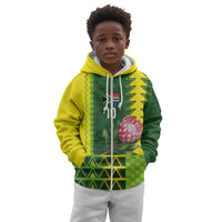 Custom South Africa National Football Kid Hoodie King Protea with African Tribal Geometric Pattern Culture Art