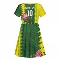 Custom South Africa National Football Kid Short Sleeve Dress King Protea with African Tribal Geometric Pattern Culture Art
