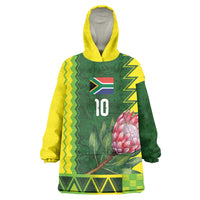 Custom South Africa National Football Kid Wearable Blanket Hoodie King Protea with African Tribal Geometric Pattern Culture Art