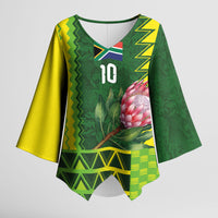 Custom South Africa National Football Kimono Sleeve Blouse King Protea with African Tribal Geometric Pattern Culture Art