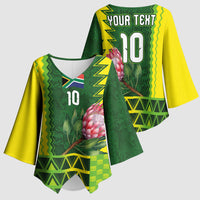 Custom South Africa National Football Kimono Sleeve Blouse King Protea with African Tribal Geometric Pattern Culture Art