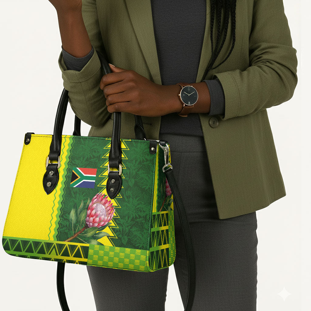 South Africa National Football Leather Bag King Protea with African Tribal Geometric Pattern Culture Art