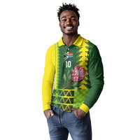Custom South Africa National Football Long Sleeve Polo Shirt King Protea with African Tribal Geometric Pattern Culture Art