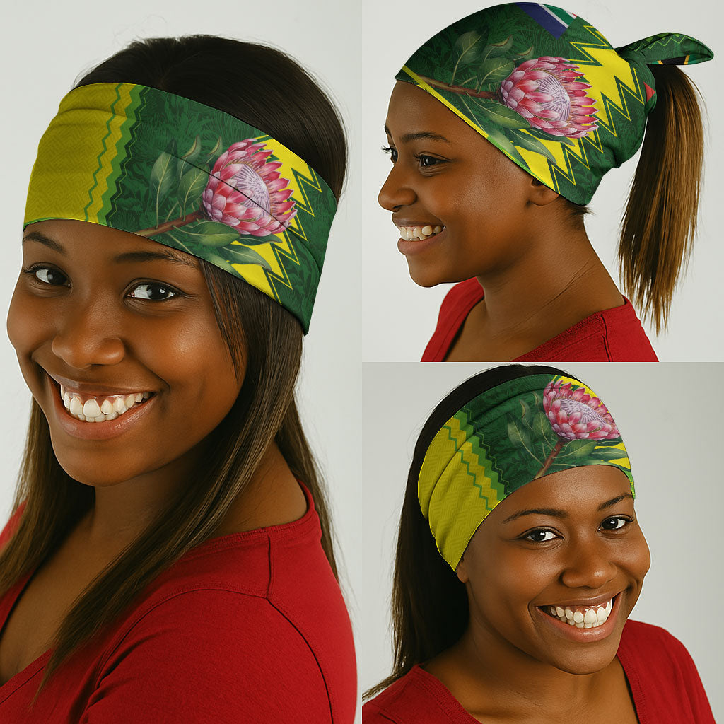 South Africa National Football Neck Gaiter King Protea with African Tribal Geometric Pattern Culture Art