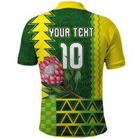 Custom South Africa National Football Polo Shirt King Protea with African Tribal Geometric Pattern Culture Art