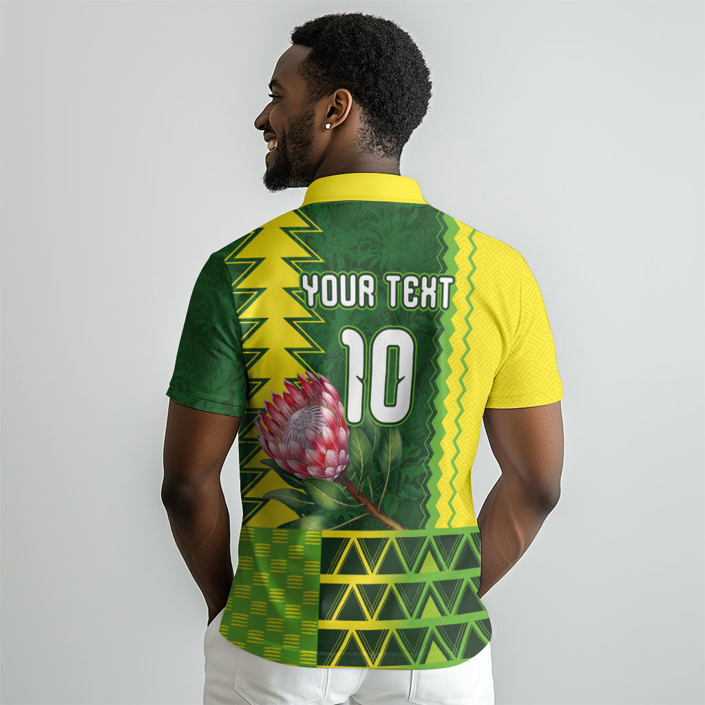 Custom South Africa National Football Polo Shirt King Protea with African Tribal Geometric Pattern Culture Art LT03
