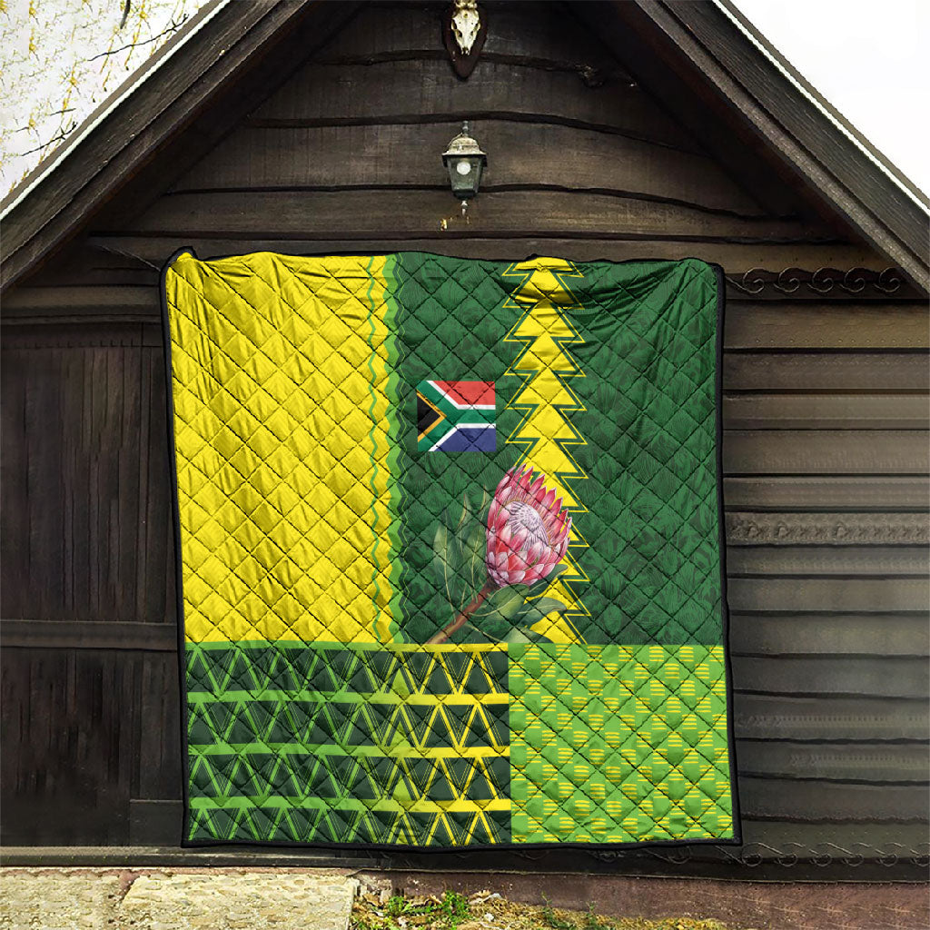South Africa National Football Quilt King Protea with African Tribal Geometric Pattern Culture Art