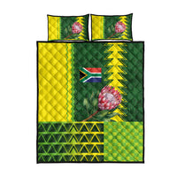South Africa National Football Quilt Bed Set King Protea with African Tribal Geometric Pattern Culture Art