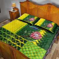 South Africa National Football Quilt Bed Set King Protea with African Tribal Geometric Pattern Culture Art