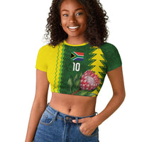 Custom South Africa National Football Raglan Cropped T shirt King Protea with African Tribal Geometric Pattern Culture Art