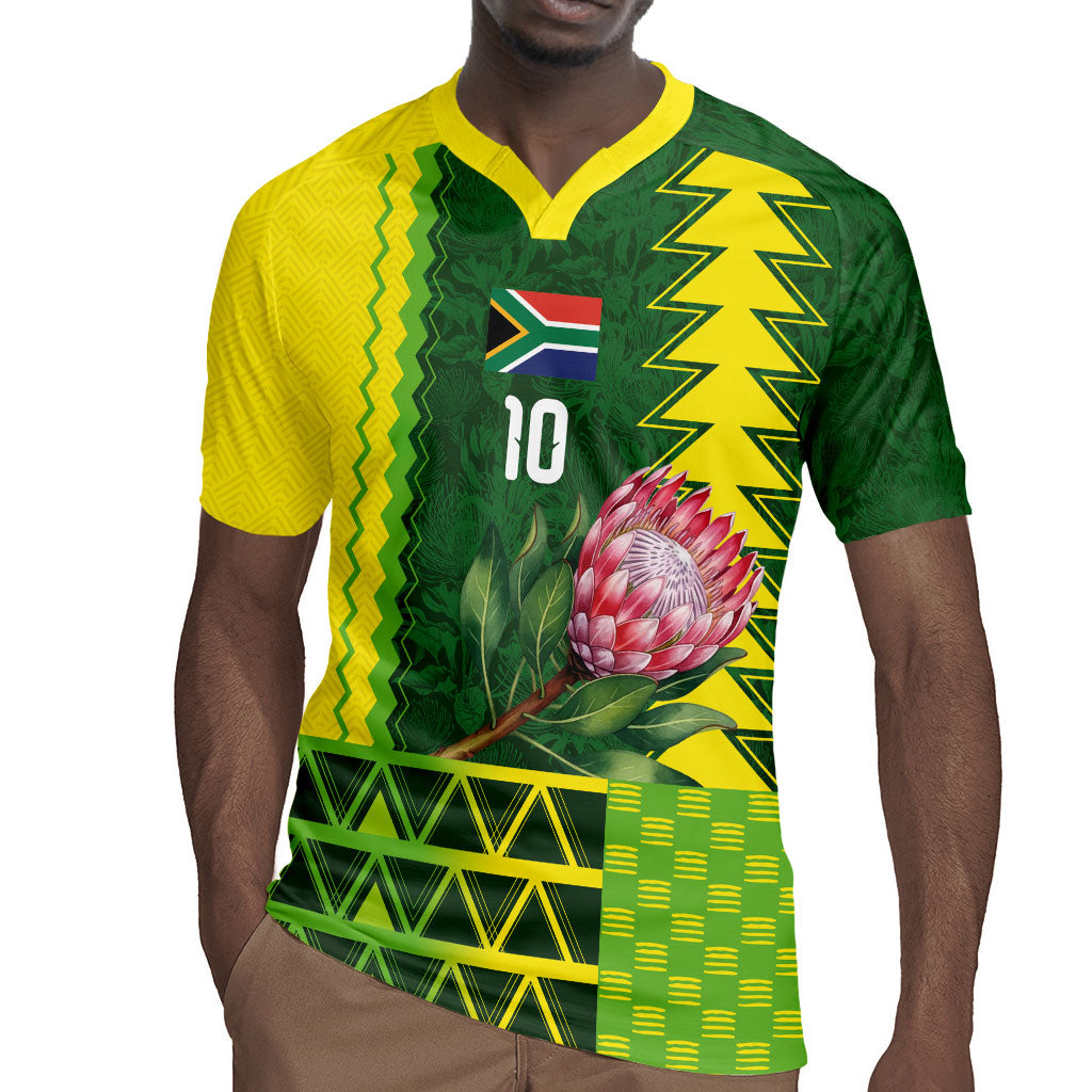 Custom South Africa National Football Rugby Jersey King Protea with African Tribal Geometric Pattern Culture Art