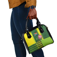 South Africa National Football Shoulder Handbag King Protea with African Tribal Geometric Pattern Culture Art