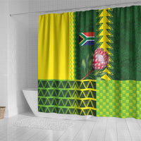 South Africa National Football Shower Curtain King Protea with African Tribal Geometric Pattern Culture Art