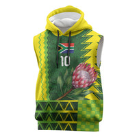 Custom South Africa National Football Sleeveless Hoodie King Protea with African Tribal Geometric Pattern Culture Art